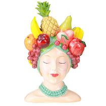 Artículo Florero exótico Busto de mujer con frutas tropicales H22cm