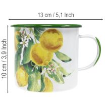 Artículo Maceta esmaltada, maceta decorativa con rama de limón, macetero de estilo mediterráneo Ø9,5cm H10cm