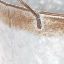 Artículo Maceta con asas, cuenco decorativo con acabado oxidado, recipiente de metal plateado Ø26cm H25.5cm