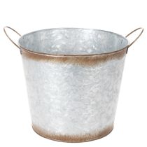Artículo Maceta con asas, cuenco decorativo con acabado oxidado, recipiente de metal plateado Ø26cm H25.5cm