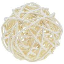 Artículo Decoración de mesa con bolas de ratán blanqueado, ratán color crema, Ø5 cm, 24 piezas