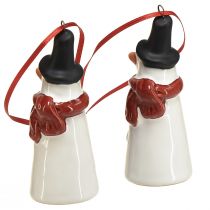 Artículo Adorno colgante de muñeco de nieve alegre: blanco con bufanda roja y sombrero negro, 7,5 cm, perfecto para árboles de Navidad festivos, 6 piezas