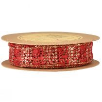 Artículo Cinta de encaje con brillo rojo dorado cinta decorativa tela 25mm 15m