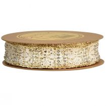 Artículo Cinta de encaje blanca con detalles dorados cinta decorativa encaje 25mm 15m