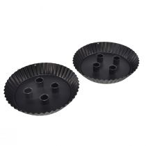 Artículo Portavelas de metal con forma de pastel – Negro, Ø 24 cm – Elegante decoración de mesa para 4 velas – 2 piezas