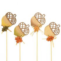 Artículo Tapón de flores decoración de bellotas de madera otoño 7x10cm 12 piezas