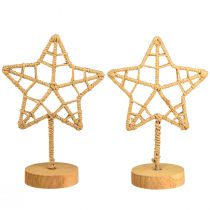 Artículo Decoración estrella soporte madera metal fibra natural Ø15cm 2ud