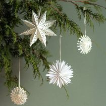 Artículo Papel decorativo para colgar copos de nieve estrella en blanco Ø20cm 6 uds.