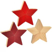 Artículo Estrellas poinsettias de madera estriadas rojo natural 11cm 3uds