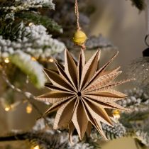 Artículo Estrellas de papel con hilo de yute para decoración festiva.