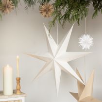 Artículo Lámpara de estrella de papel blanca con decoración de estrella, 75 x 20 cm, 2 unidades