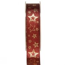 Artículo Cinta de estrella cinta decorativa Navidad oro rojo A25mm L15m