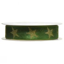 Artículo Cinta de estrella cinta de organza verde dorado Navidad A25mm L18m