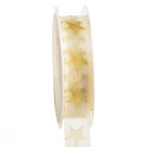 Artículo Cinta de estrella cinta decorativa de organza de oro blanco An. 25 mm L. 18 m