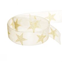 Artículo Cinta de estrella cinta decorativa de organza de oro blanco An. 25 mm L. 18 m