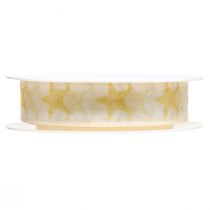 Artículo Cinta de estrella cinta decorativa de organza de oro blanco An. 25 mm L. 18 m