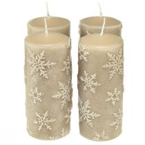 Artículo Velas de pilar velas beige copos de nieve 150/65mm 4 piezas