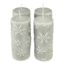 Artículo Velas de pilar velas grises copos de nieve 150/65mm 4 piezas