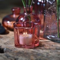 Artículo Portavelas de cristal con forma de flor, color rosa, Ø7,5 cm, alto 6 cm, 6 unidades