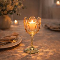 Artículo Portavelas de cristal con forma de tulipán, estilo vintage, decoración romántica para el hogar, 20 cm