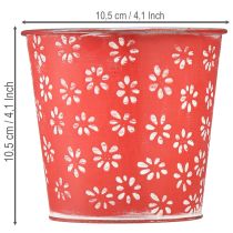 Artículo Mini maceta roja y blanca, diseño floral, metal, Ø10,5 cm H10,5 cm