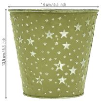 Artículo Maceta verde plateada, maceta de metal con estrellas, Ø14cm