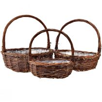 Artículo Juego de Cestas de Mimbre Rústicas con Asas - 3 Tamaños (36 cm, 31 cm, 26 cm) - Almacenamiento y decoración versátiles - Juego de 3