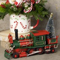 Artículo Tren navideño locomotora decorativa de metal rojo con árbol de Navidad 20cm