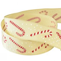 Artículo Cinta navideña con bastones de caramelo cinta de regalo beige 25mm 15m