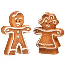 Artículo Decoración navideña pan de jengibre de cerámica mujer y hombre 7cm 6ud