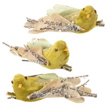 Artículo Decoración navideña pájaro en clip verde, purpurina 12cm 6 piezas surtidas
