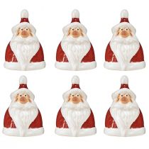 Artículo Figura de Papá Noel de cerámica, roja y blanca, 6,4 cm – Decoración navideña festiva – 6 piezas