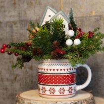 Artículo Taza navideña de cerámica roja y blanca Ø10cm H9cm