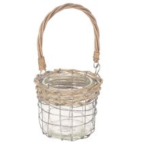 Artículo Farol colgante decorativo, metal, vidrio, mimbre, Ø13cm H12cm, 2 piezas
