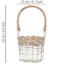 Artículo Farol colgante decorativo, metal, vidrio, mimbre, Ø13cm H12cm, 2 piezas
