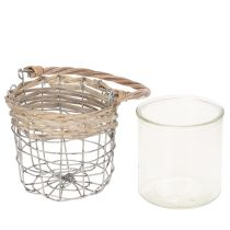 Artículo Farol colgante decorativo, metal, vidrio, mimbre, Ø13cm H12cm, 2 piezas