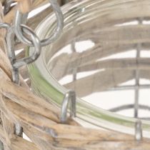 Artículo Farol colgante decorativo, metal, vidrio, mimbre, Ø13cm H12cm, 2 piezas