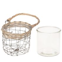 Artículo Farol colgante, cristal, metal, mimbre, Ø14,5 cm, 2 unidades
