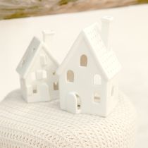 Artículo Farol de cerámica para mesa de Adviento, color blanco, altura 18 cm.