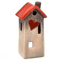 Artículo Farol de casa de cerámica con techo rojo y ventana en forma de corazón - 17,5 cm 2 piezas