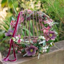 Artículo Farol con asa y vela de cristal rosa natural Ø18cm H22cm