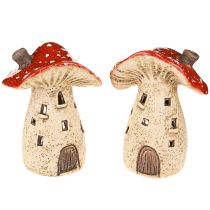 Artículo Farol de cerámica con forma de hongo, decoración otoñal, altura 12,5/14 cm, 2 unidades