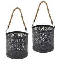 Artículo Linterna decorativa de metal con mango antracita Ø16cm 2uds