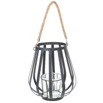 Artículo Farol metálico con cristal, color antracita, Ø23cm, H27cm