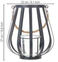 Artículo Farol metálico con cristal, color antracita, Ø23cm, H27cm