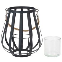 Artículo Farol metálico con cristal, color antracita, Ø23cm, H27cm