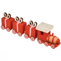 Artículo Tren de madera con cajas de regalo, rojo y blanco, juego de 2, 18x3x4,5 cm - Decoración navideña