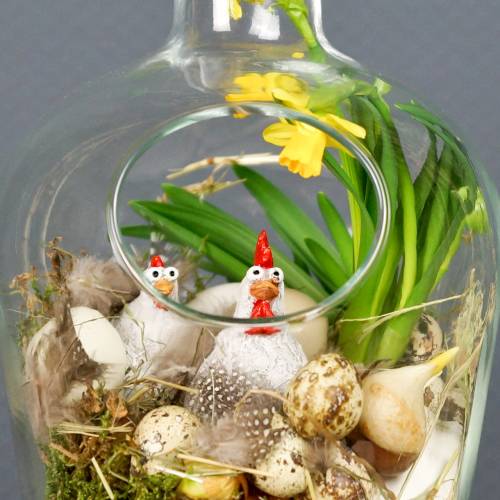 Floristik24 Decoración de la figura pollo y gallo 5,5cm - 6,5cm 6pcs