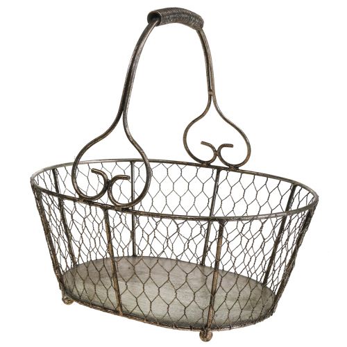 Cesta de alambre cesta de aspecto antiguo con asa cesta de metal 28×23×12cm