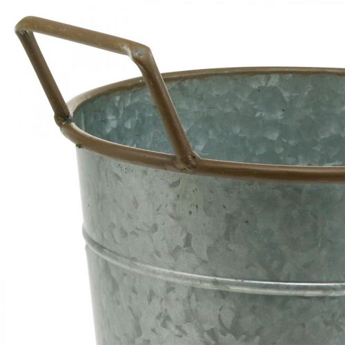 Floristik24 Maceta de metal para plantar, jardinera con asas, jardinera plateada, marrón Ø21cm H30,5cm